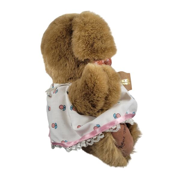 Applause Plush Bunny 12" Vintage 1985 Rakes Wood Face Lace Dress Collectible - Picture 2 of 16